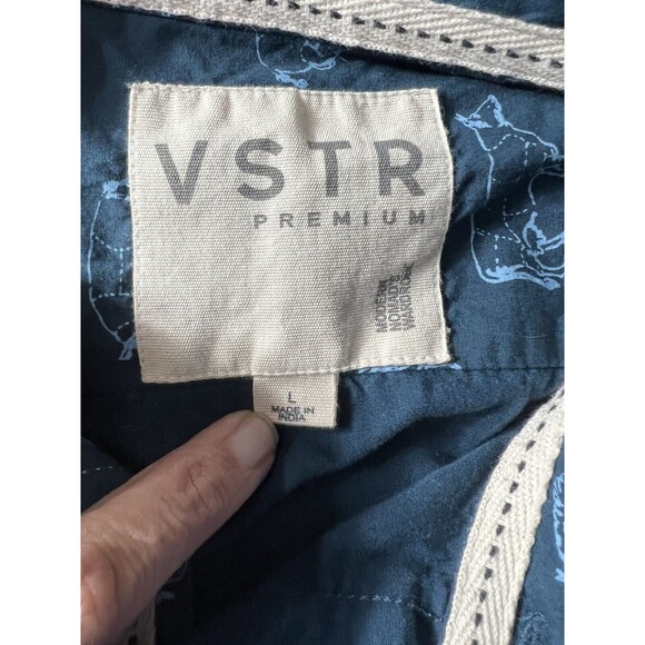 VSTR Premium Mens Blue Button Long Sleeve Shirt Butcher Print Large - Picture 9 of 12